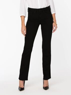 NYDJ Classic Black Women's Straight-Leg Jeans with leopard detailing size 14